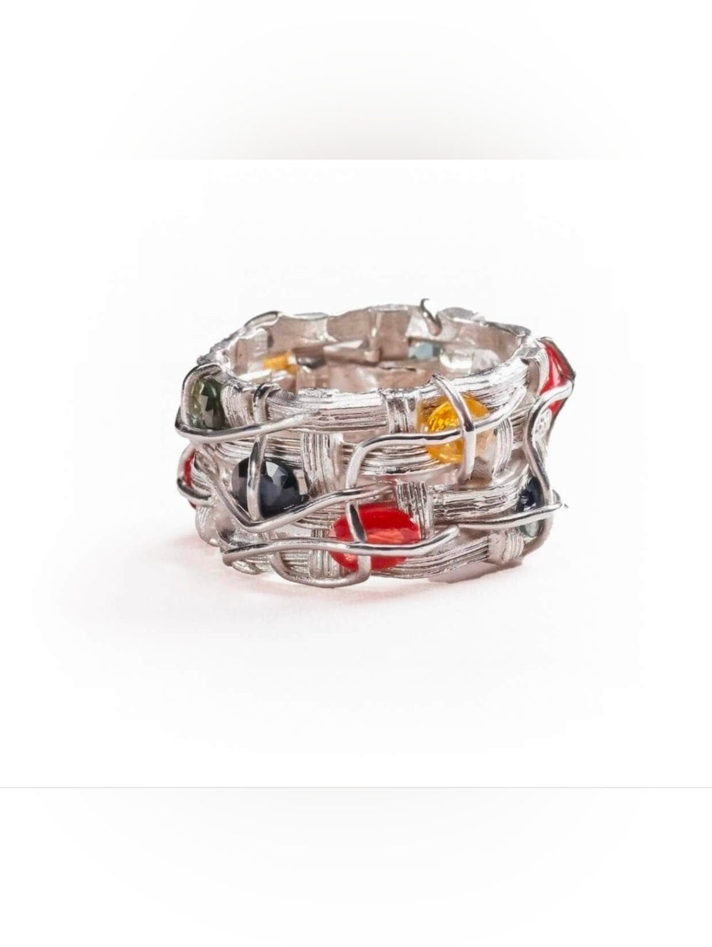 German Kabirski Deva Mixed Sapphire Ring - Designer .925 Sterling Silver